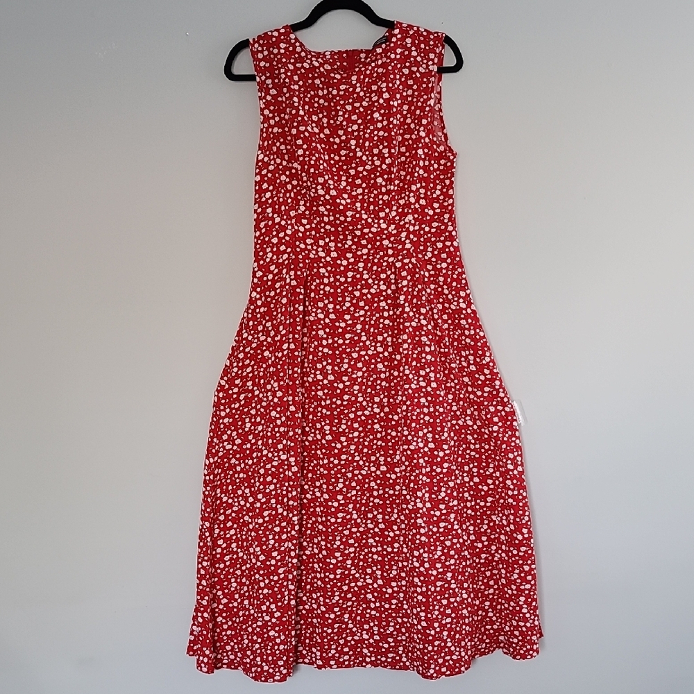 SHEIN Red and White Smocked Midi Sundress